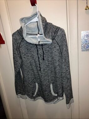 Jessica Simpson Active Charcoal Gray Funnel Neck Hooded Pullover Medium
